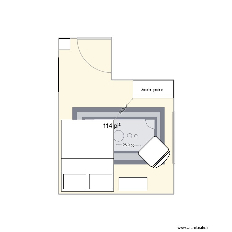 chambre. Plan de 1 pièce et 11 m2