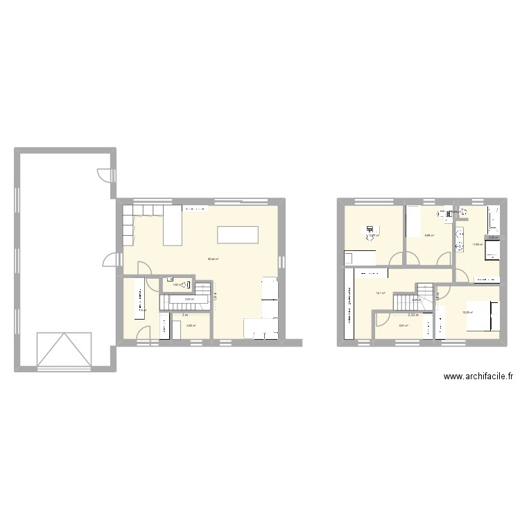 175m2. Plan de 14 pièces et 140 m2