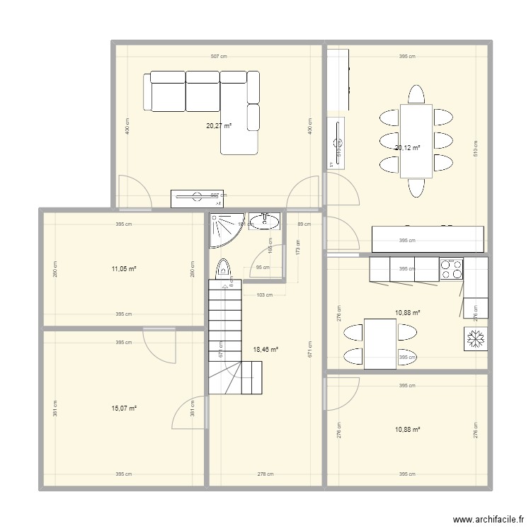 22b. Plan de 7 pièces et 107 m2