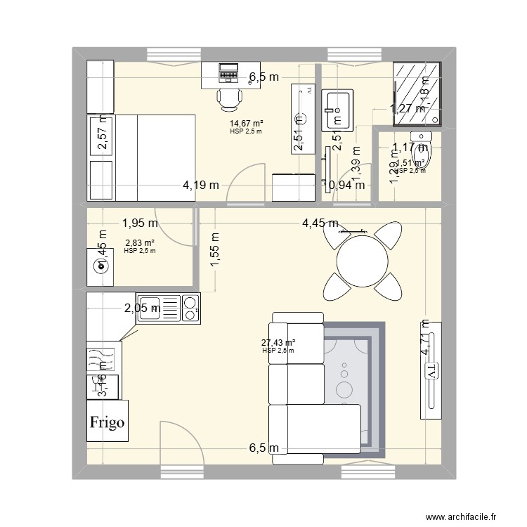 lot2. Plan de 4 pièces et 46 m2