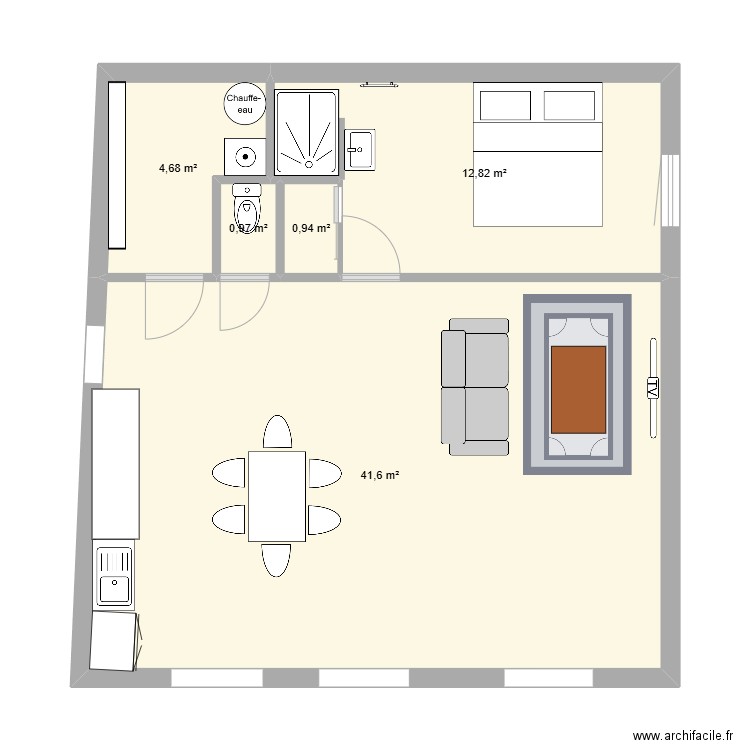 appartement. Plan de 5 pièces et 61 m2