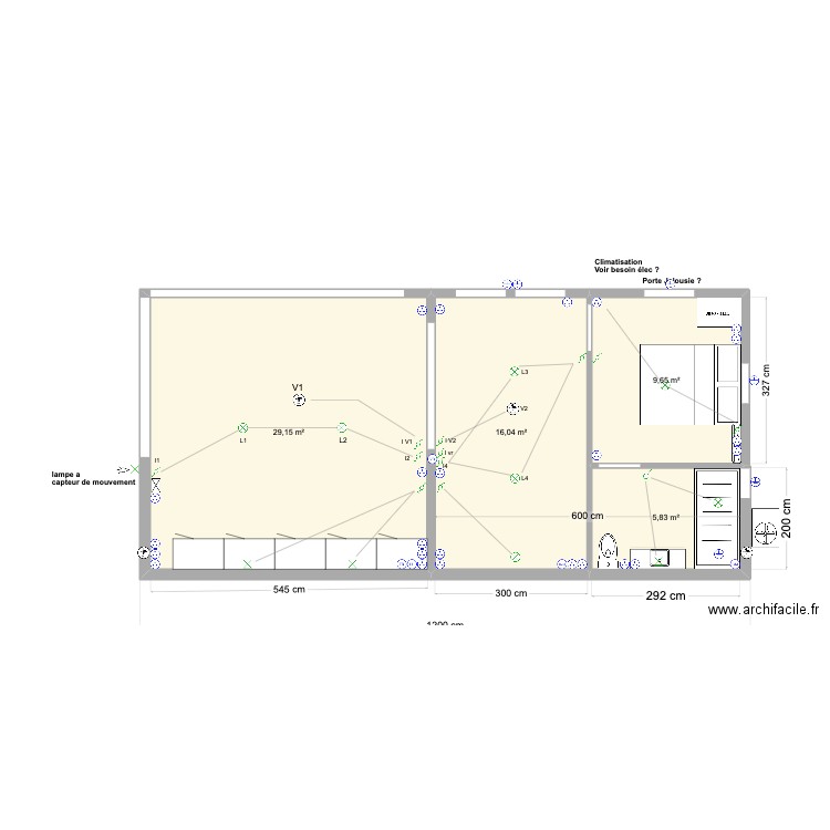 Atelier interieur Pétra ELEC. Plan de 4 pièces et 61 m2
