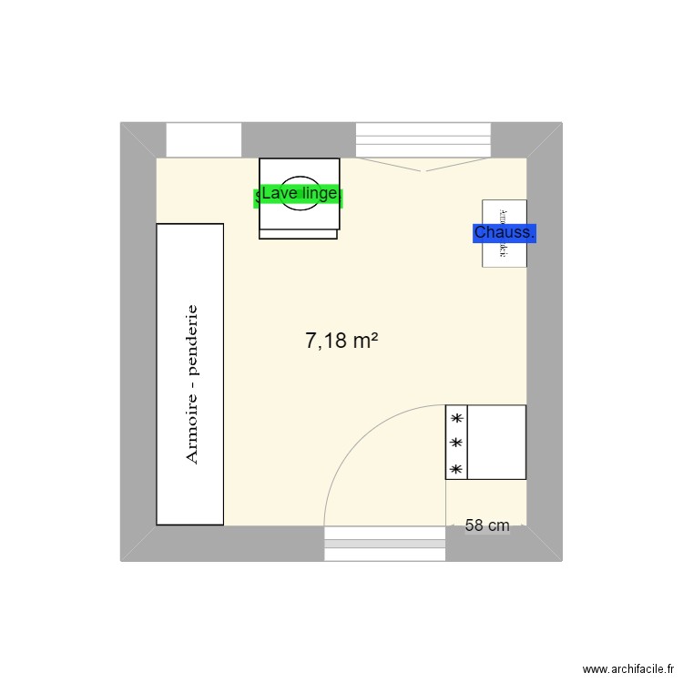 buanderie v0. Plan de 1 pièce et 7 m2