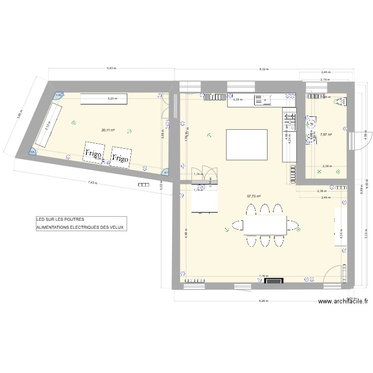 BUSSIERES CUISINE ELECTRICITE 8. Plan de 3 pièces et 86 m2