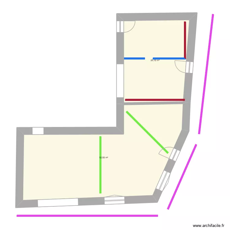 rez de chaussée maison rouge. Plan de 2 et 89 m² rez de chaussée maison rouge. Plan de 2 et 89 m²