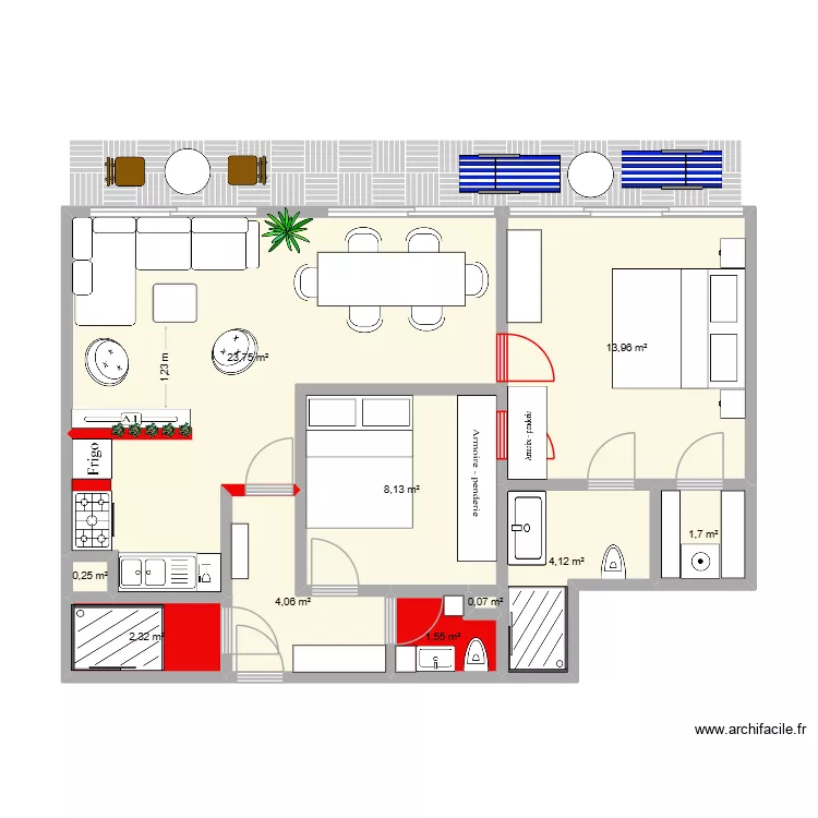 Appart mer retravaill&eacute;. Plan de 10  et 60 m²