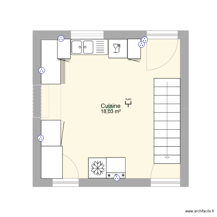 cuisine. Plan de 1 pièce et 18 m2