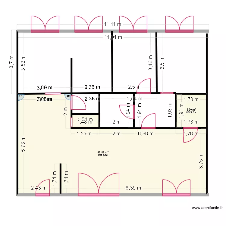 renovation 355. Plan de 2  et 51 m²