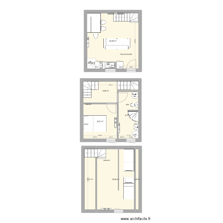 vilaret. Plan de 7 pièces et 66 m2
