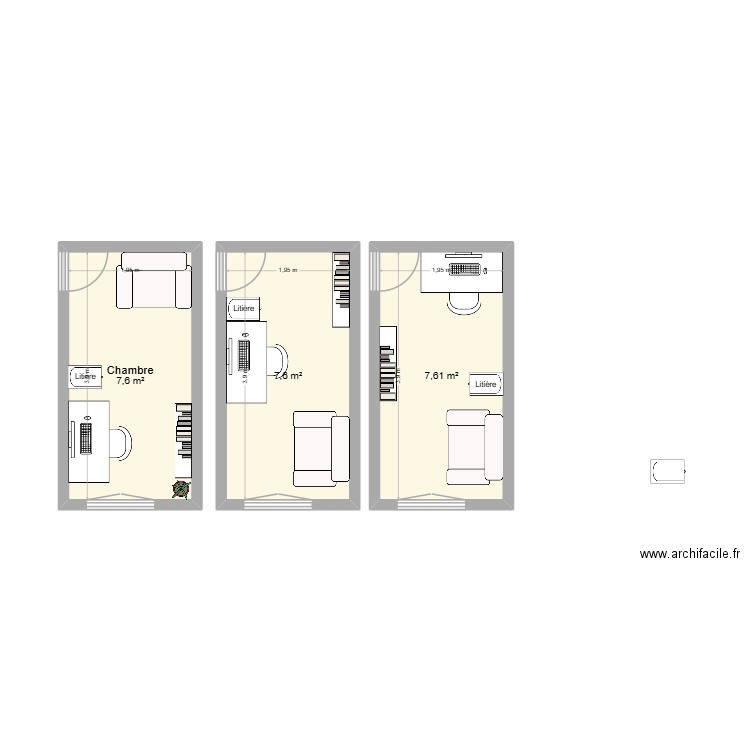Plan Bureau 3. Plan de 3 pièces et 23 m2