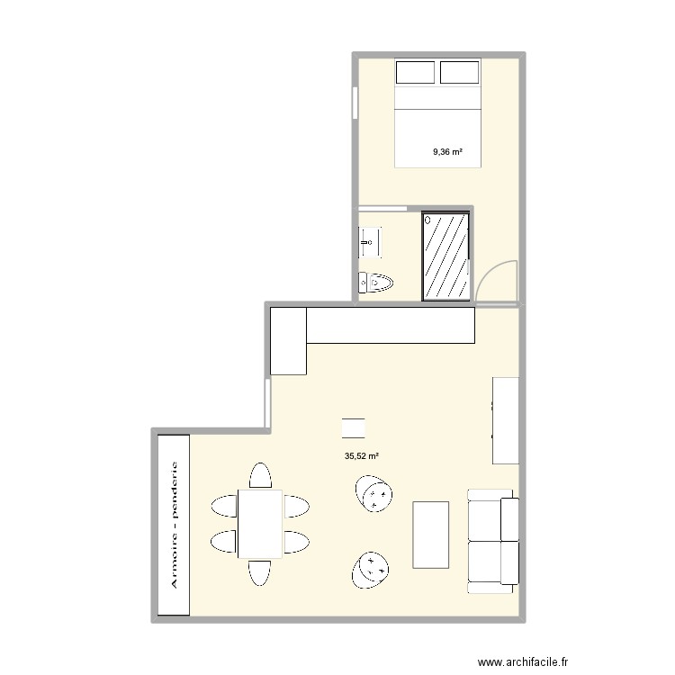 theo Ordener. Plan de 2 pièces et 45 m2