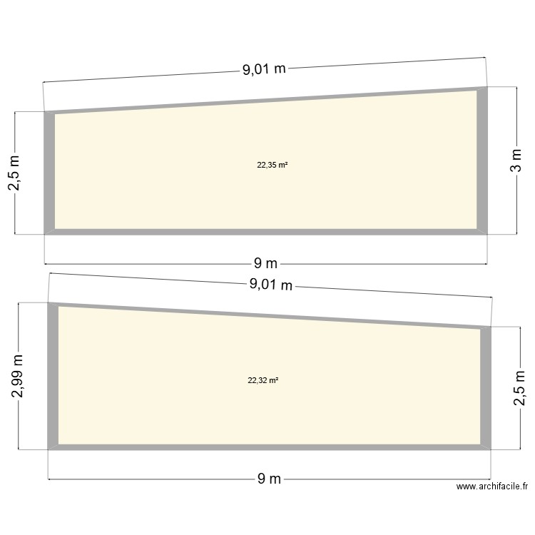 plan de coupe atelier. Plan de 2 pièces et 45 m2