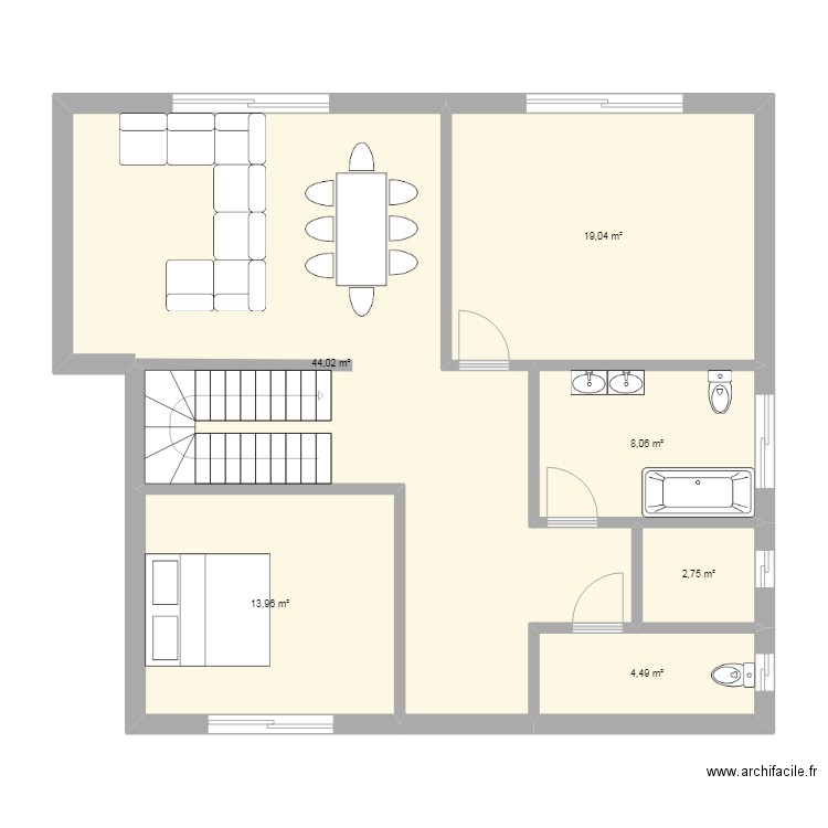 duplex2. Plan de 6 pièces et 92 m2