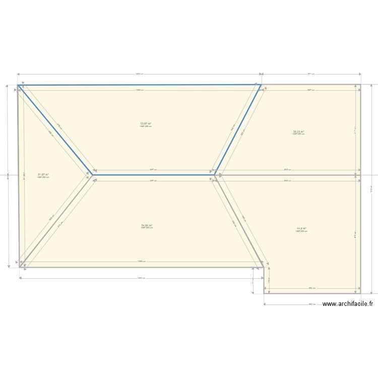 toit. Plan de 6 pièces et 223 m2