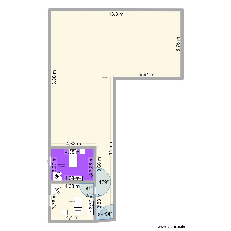 Maison 1. Plan de 3 pièces et 180 m2