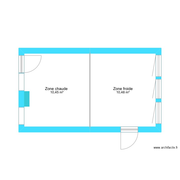 Magasin salle 112. Plan de 2 pièces et 21 m2