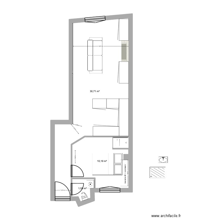 St Sébastien 2. Plan de 3 pièces et 43 m2