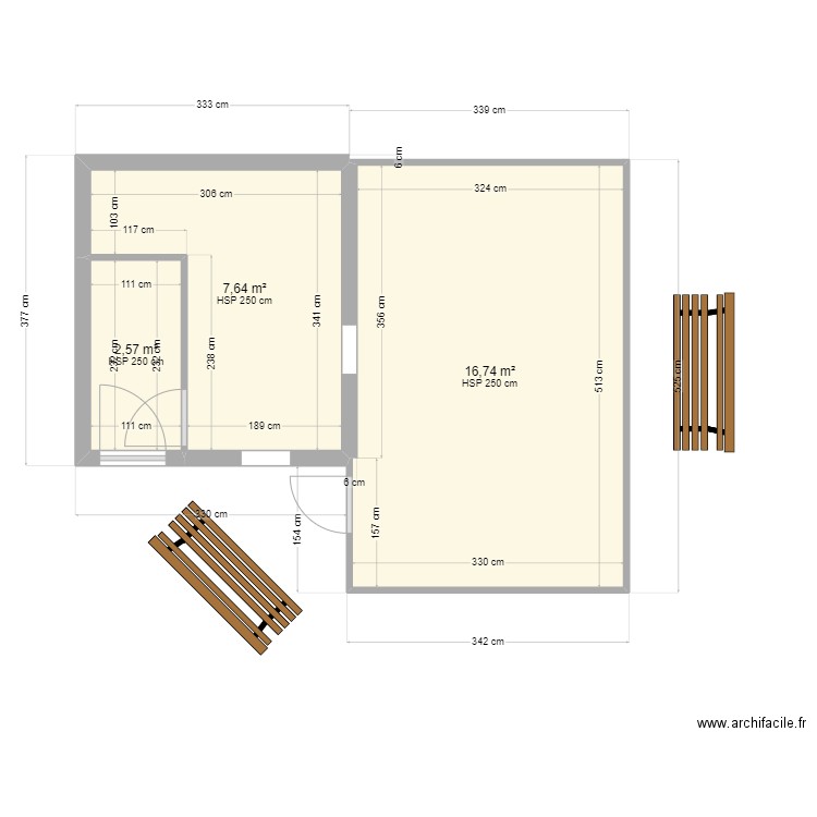 volière. Plan de 3 pièces et 27 m2