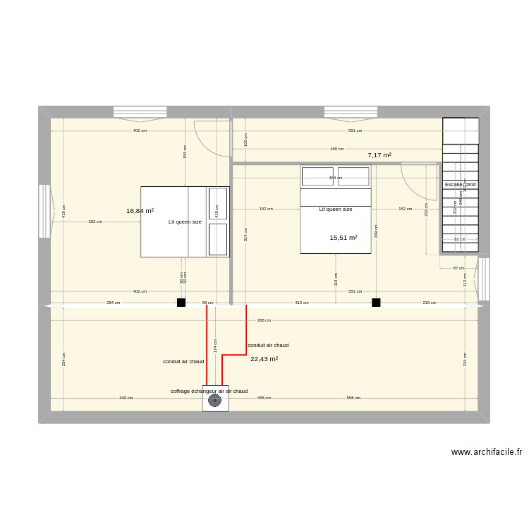 étage. Plan de 4 pièces et 62 m2