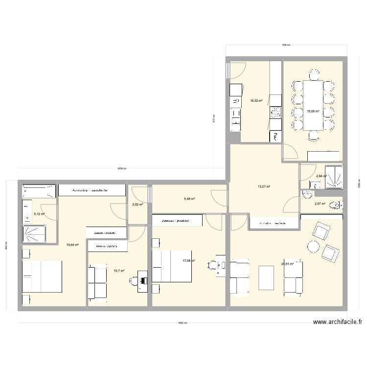 CVP PP - R. des Fleurs 4. Plan de 14 pièces et 128 m2