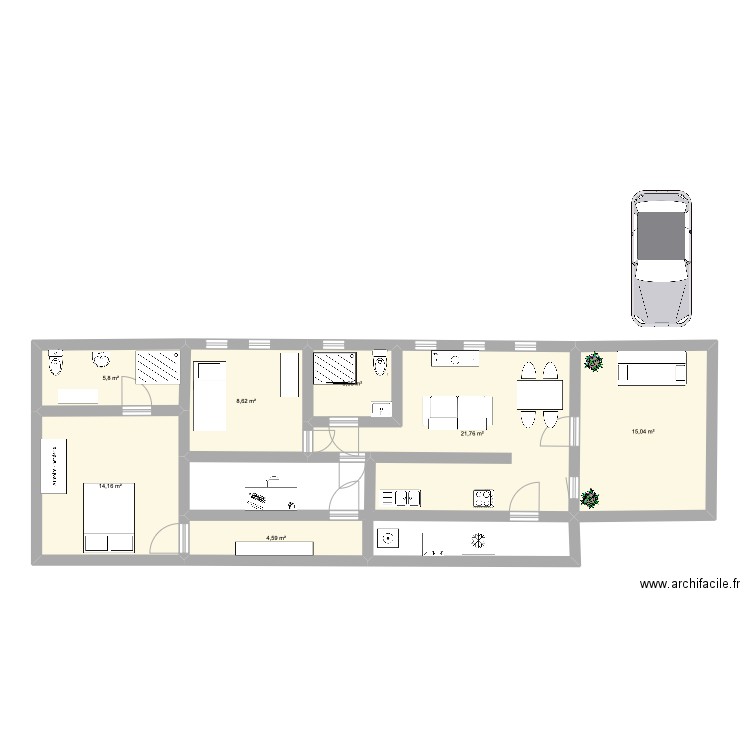 CASS 6 7. Plan de 7 pièces et 74 m2