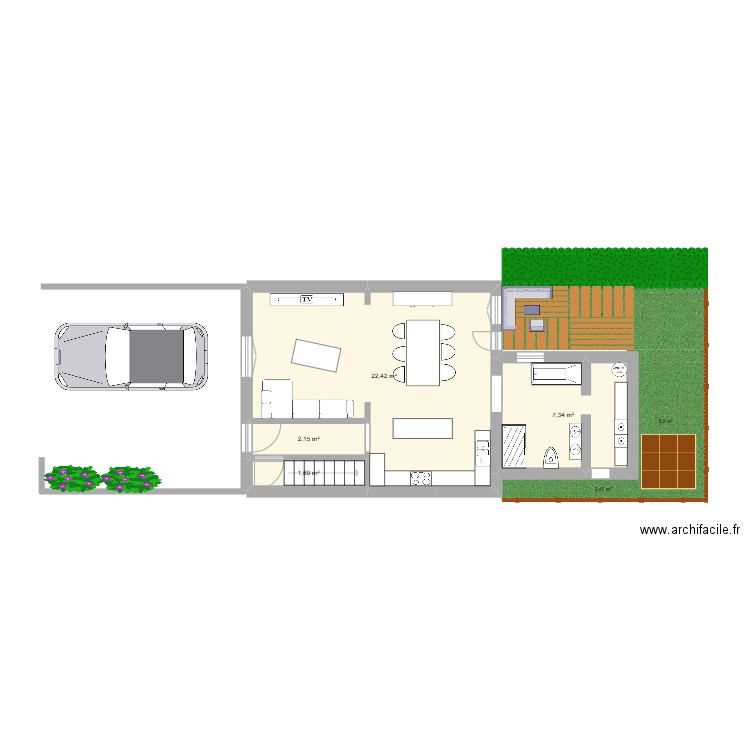 js maison. Plan de 4 pièces et 34 m2