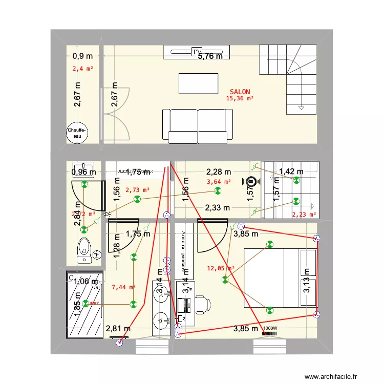 etage 1 elec. Plan de 8 pièces et 49 m²