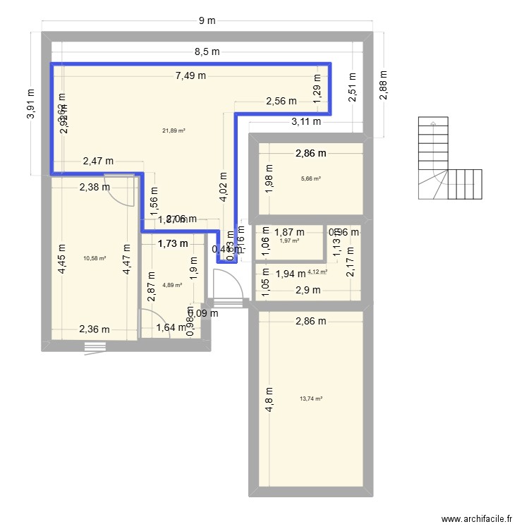plan 1. Plan de 7 pièces et 63 m2