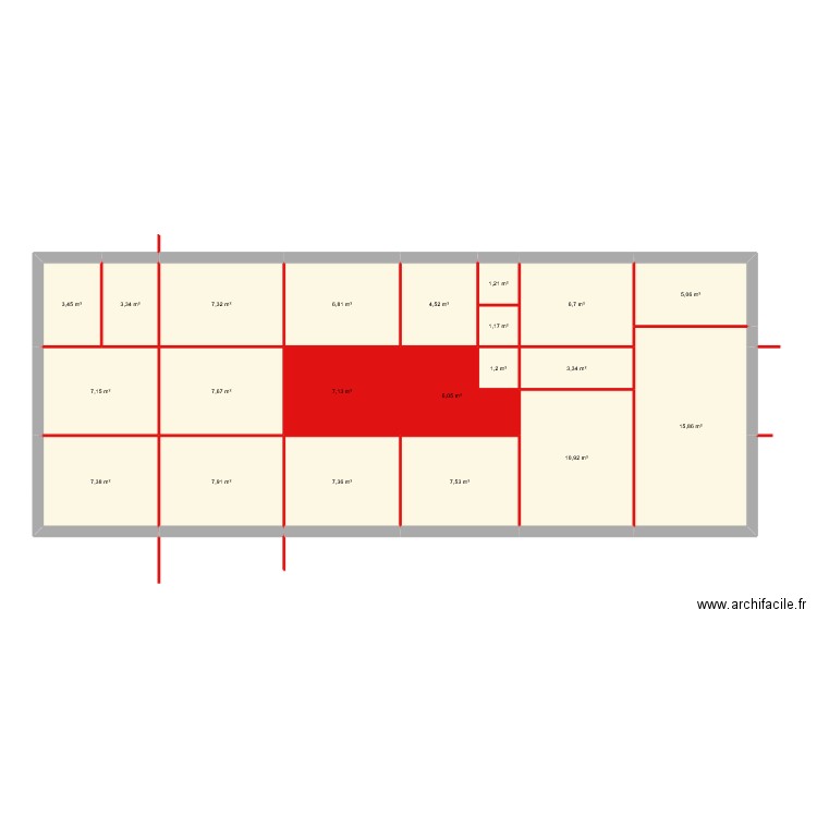 Cors feng shui. Plan de 21 pièces et 129 m2
