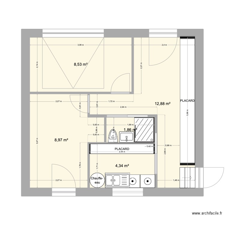 Moidieu 2. Plan de 5 pièces et 37 m2