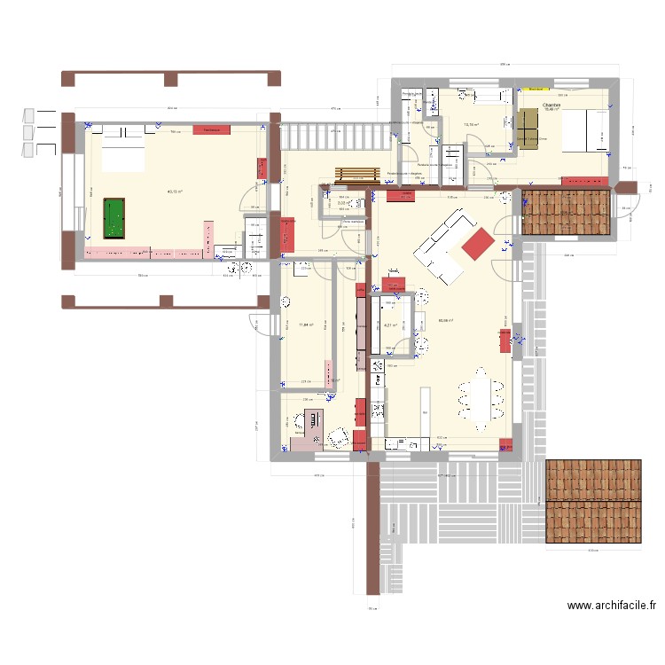 Projet 2-6 + prises. Plan de 11 pièces et 199 m2