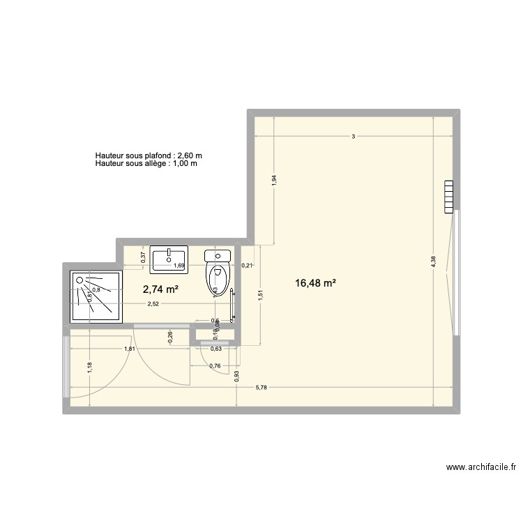 Studio 6 Sans meuble. Plan de 2 pièces et 19 m2