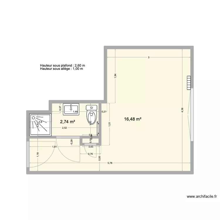 Studio 6 Sans meuble. Plan de 
