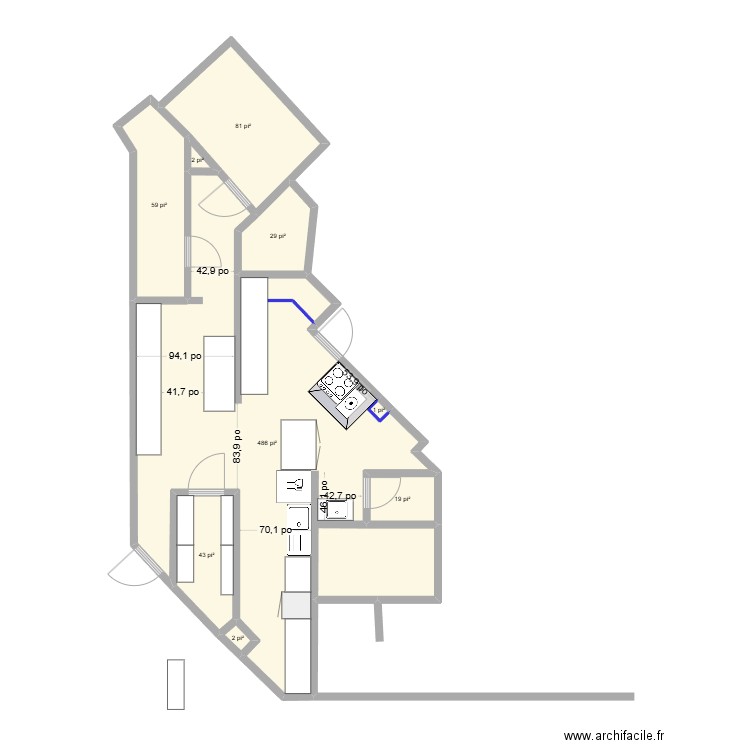 Cuisine Sushi World 20240302.3. Plan de 9 pièces et 67 m2
