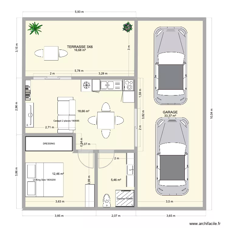 maison 6x7. Plan de 5  et 87 m²