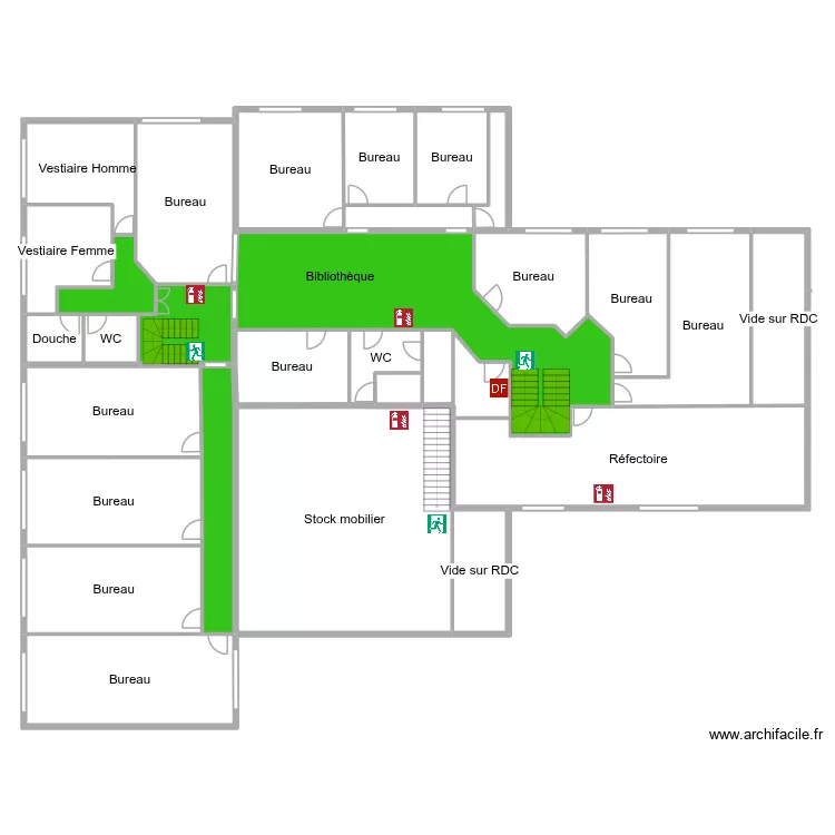Agence Toulouse R+1 pour plan d'&eacute;vacuation. Plan de 