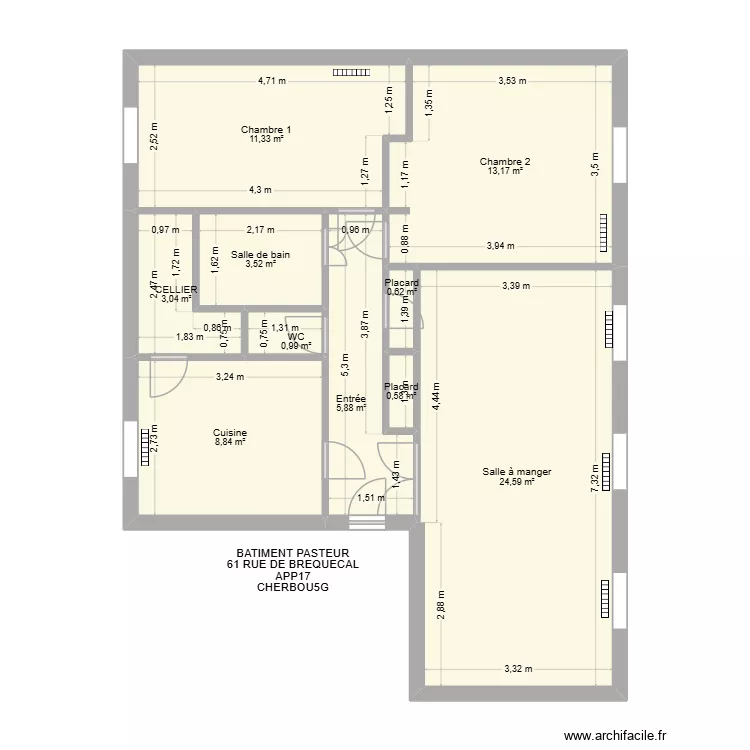 BAT PASTEUR APP15. Plan de 10 pièces et 73 m²