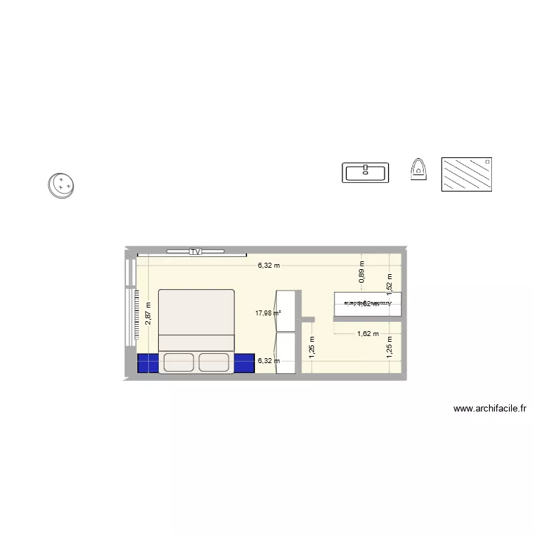 Studio 3 ieme étage version Chambre. Plan de 1 Pièce et 18 m² Studio 3 ieme étage version Chambre. Plan de 1 Pièce et 18 m²