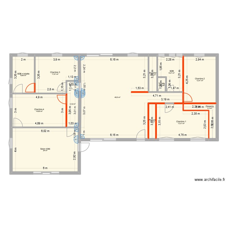 Projet maison Léo/cléo étage 1 Croquis 1. Plan de 13 pièces et 151 m2
