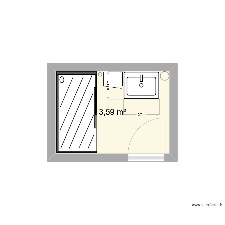 SDB CB 3. Plan de 1 pièce et 4 m2