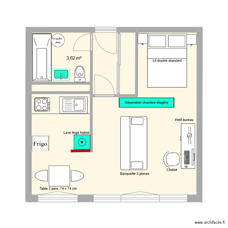 Studio PA ameublement. Plan de 6 pièces et 32 m2