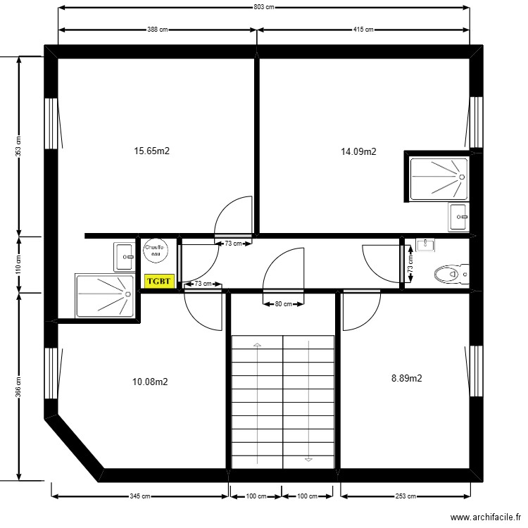 Tcap21 Etage 1 AVT. Plan de 8 pièces et 61 m2
