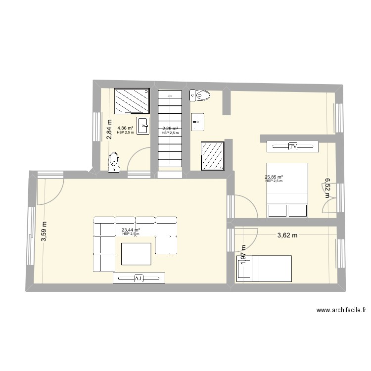 Marco. Plan de 4 pièces et 56 m2