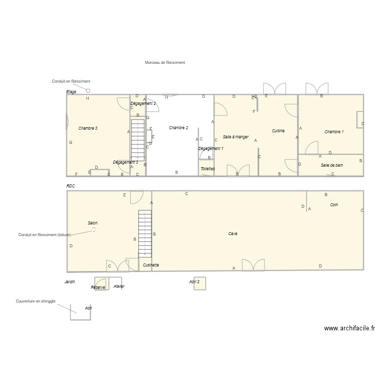 Croquis Succession DUCOURNEAU amiante. Plan de 13 pièces et 167 m2