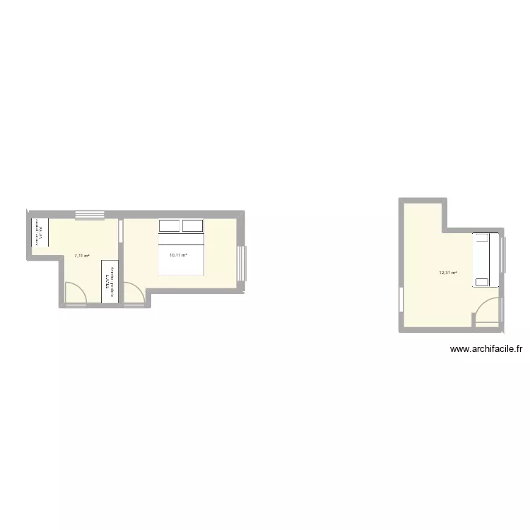 plan d'am&eacute;nagement Bureau/ Chambre / Dressing. Plan de 3  et 30 m²