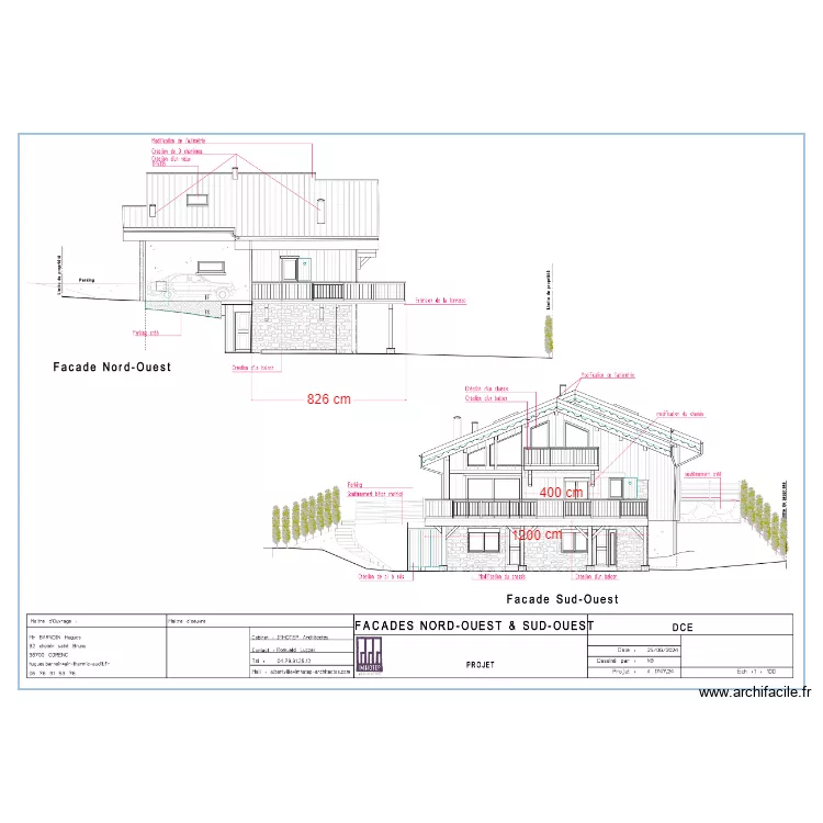 Fa&ccedil;ades Ouest Cot&eacute;es. Plan de 