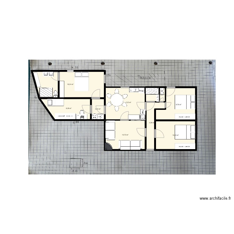 plan brossais. Plan de 9 pièces et 76 m2