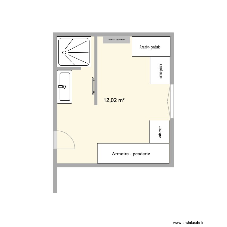 salle de bain ok. Plan de 1 pièce et 12 m2
