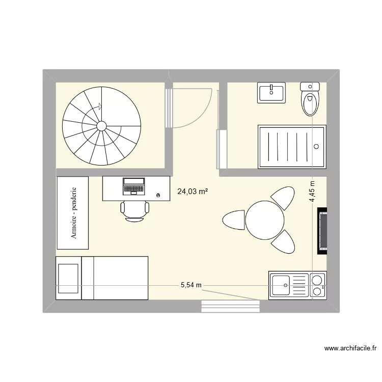 Studio BXLS. Plan de 1 pièce et 24 m²