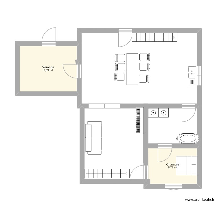 maison les chiens. Plan de 2 pièces et 14 m2